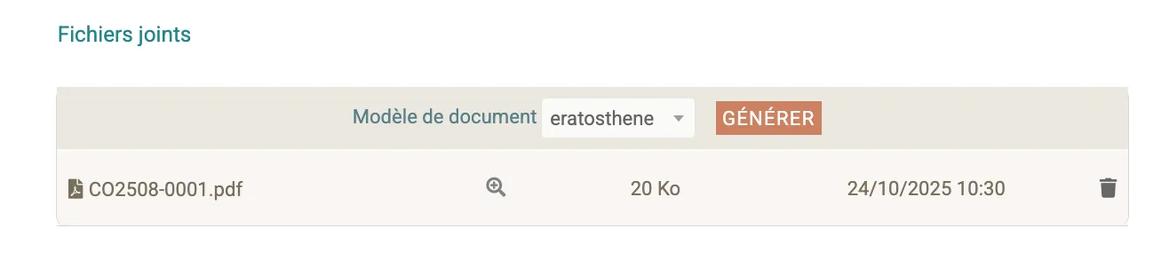 Génération d'un bon de commande