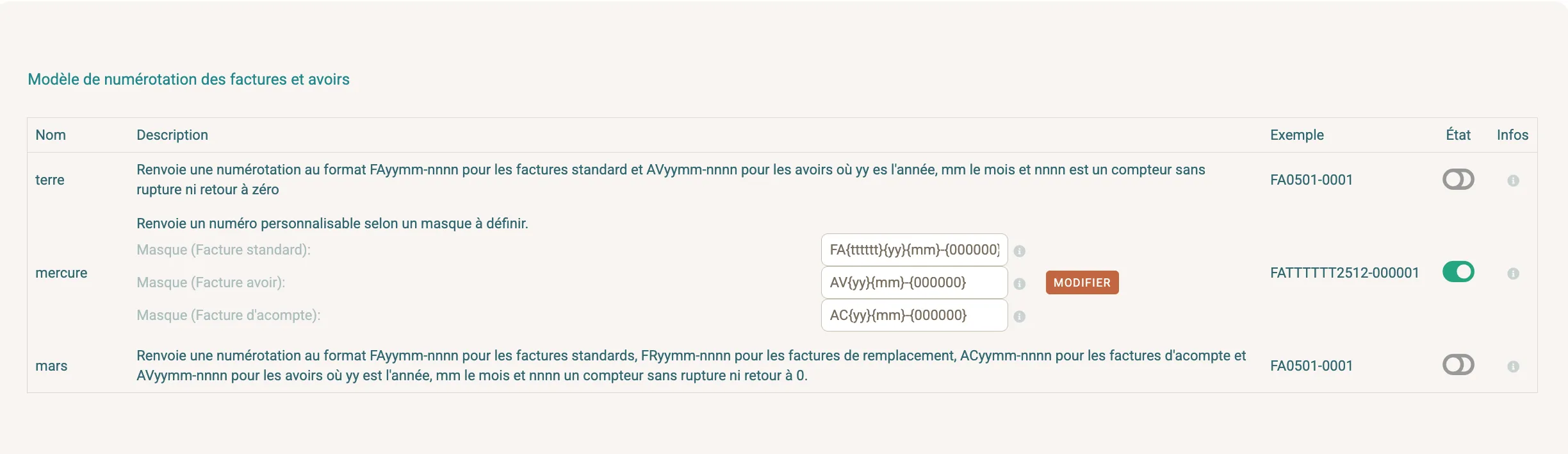 Ajuster le masque de numérotation