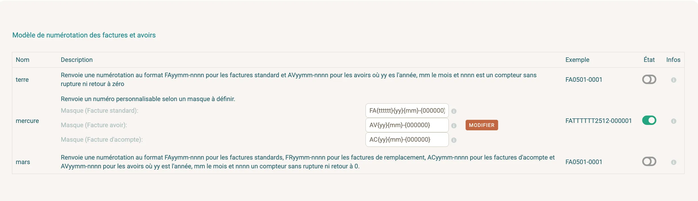 Ajuster le masque de numérotation